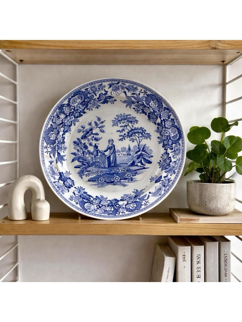 Spode Blue Room Girl at Well Blue White Collector Plate Ceramic England 10.5in.